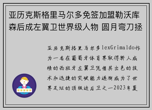 亚历克斯格里马尔多免签加盟勒沃库森后成左翼卫世界级人物 圆月弯刀拯救球队